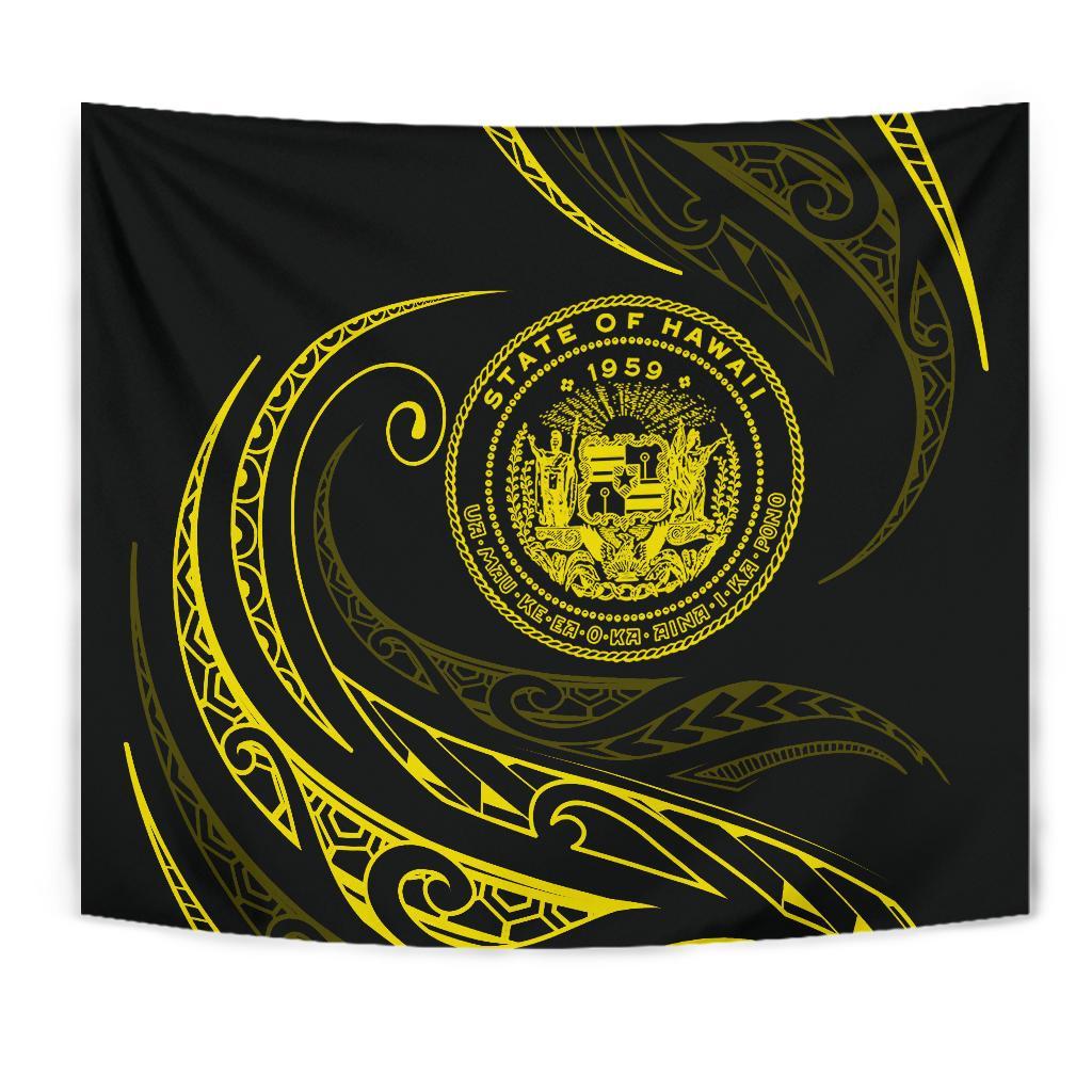 Hawaii Coat Of Arms Tapestry - Yellow - Frida Style - Polynesian Pride