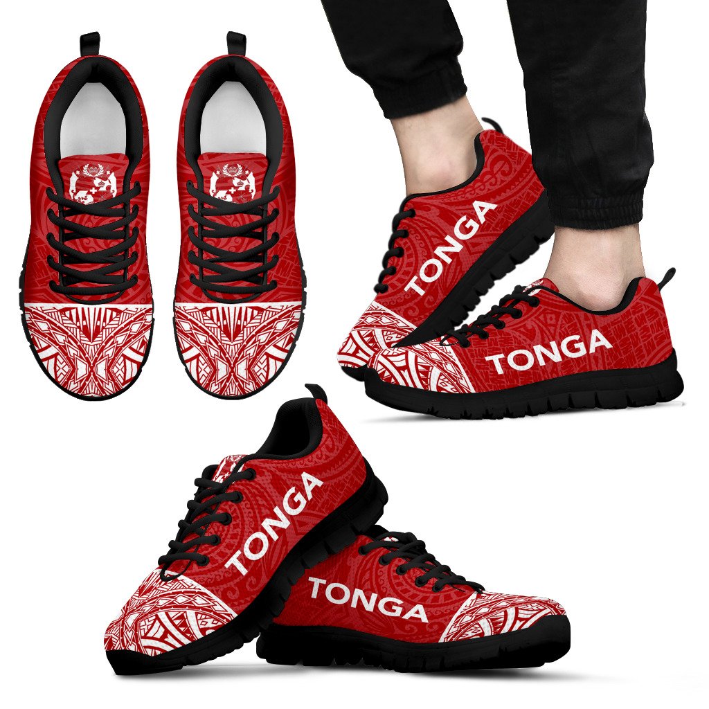 Tonga Sneakers - Tonga Coat Of Arms Polynesian Tattoo Red Style Unisex Black - Polynesian Pride