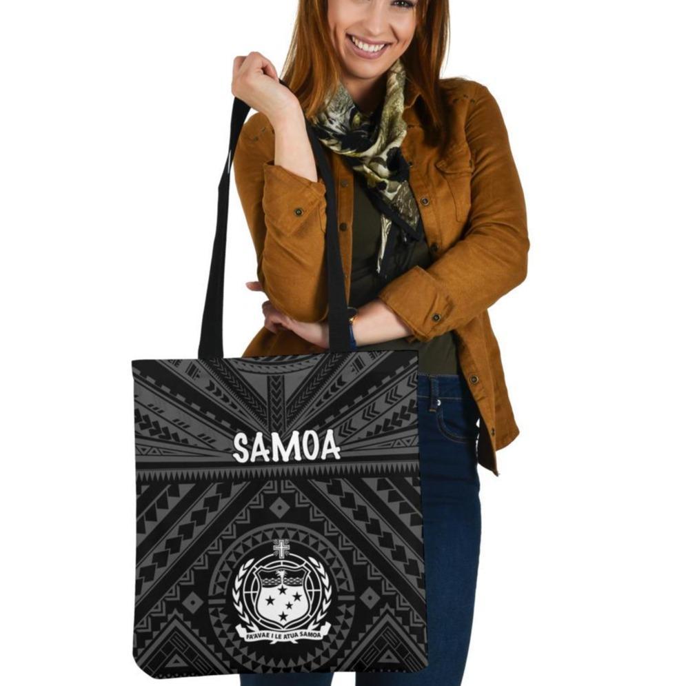 Samoa Tote Bags - Samoa Seal In Polynesian Tattoo Style Tote Bag One Size Black - Polynesian Pride