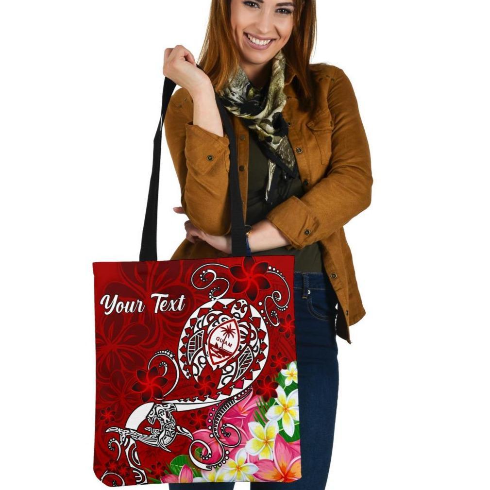 Guam Custom Personalised Tote Bags - Turtle Plumeria (Red) Tote Bag One Size Red - Polynesian Pride