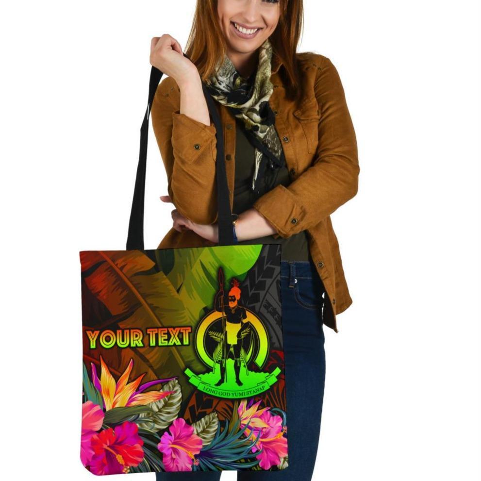 Vanuatu Polynesian Personalised Tote Bags - Hibiscus and Banana Leaves Tote Bag One Size Reggae - Polynesian Pride