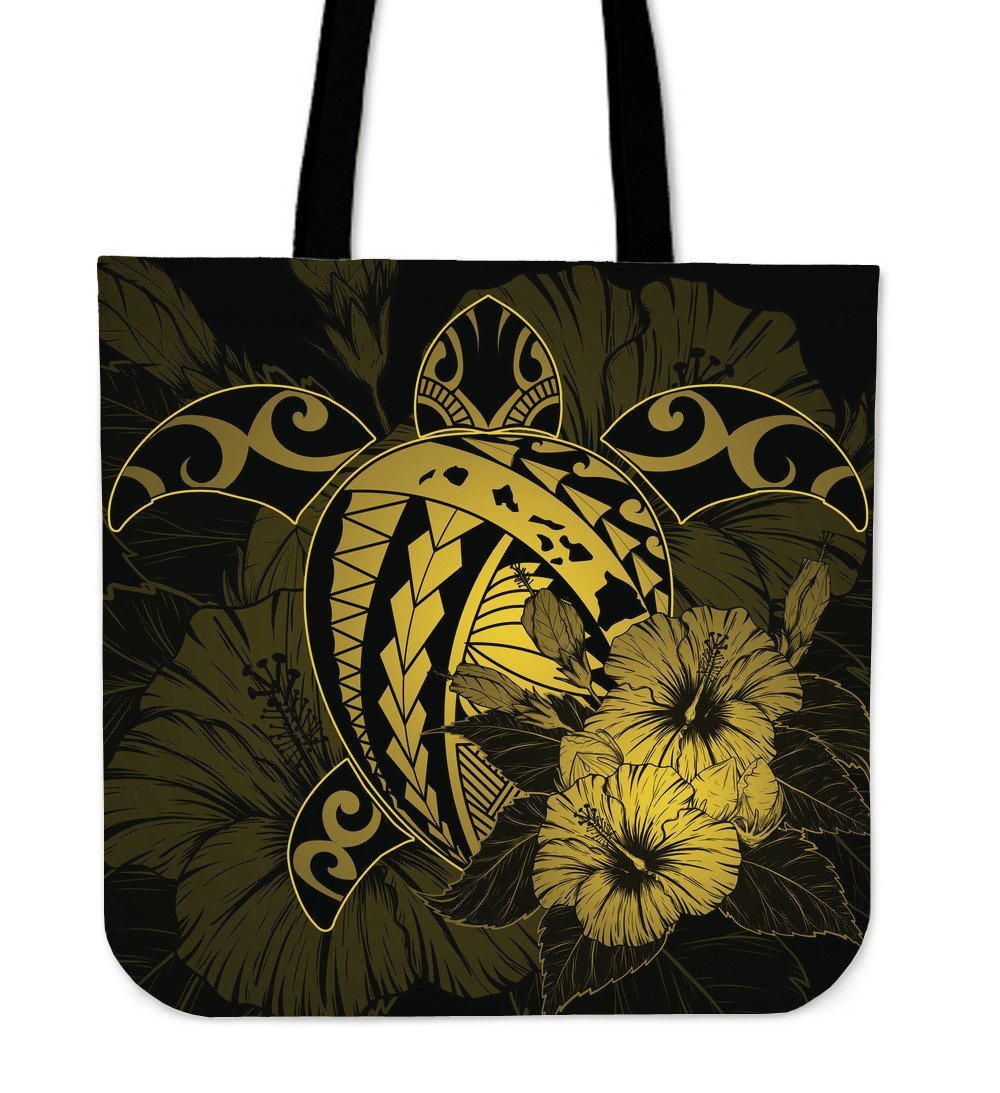 Hawaii Hibiscus Tote Bag - Harold Turtle - Yellow Tote Bag One Size Yellow - Polynesian Pride