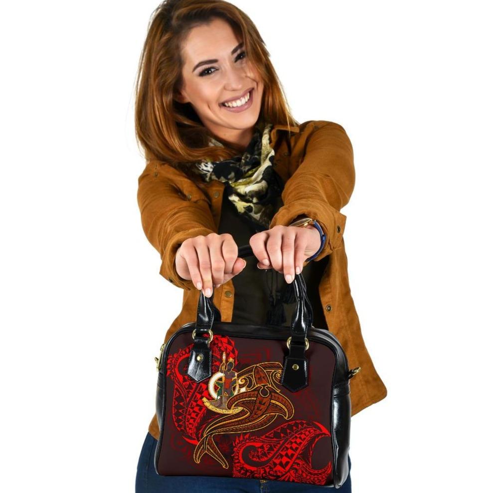 Vanuatu Polynesian Shoulder Handbag - Red Shark Polynesian Tattoo One Size Red - Polynesian Pride