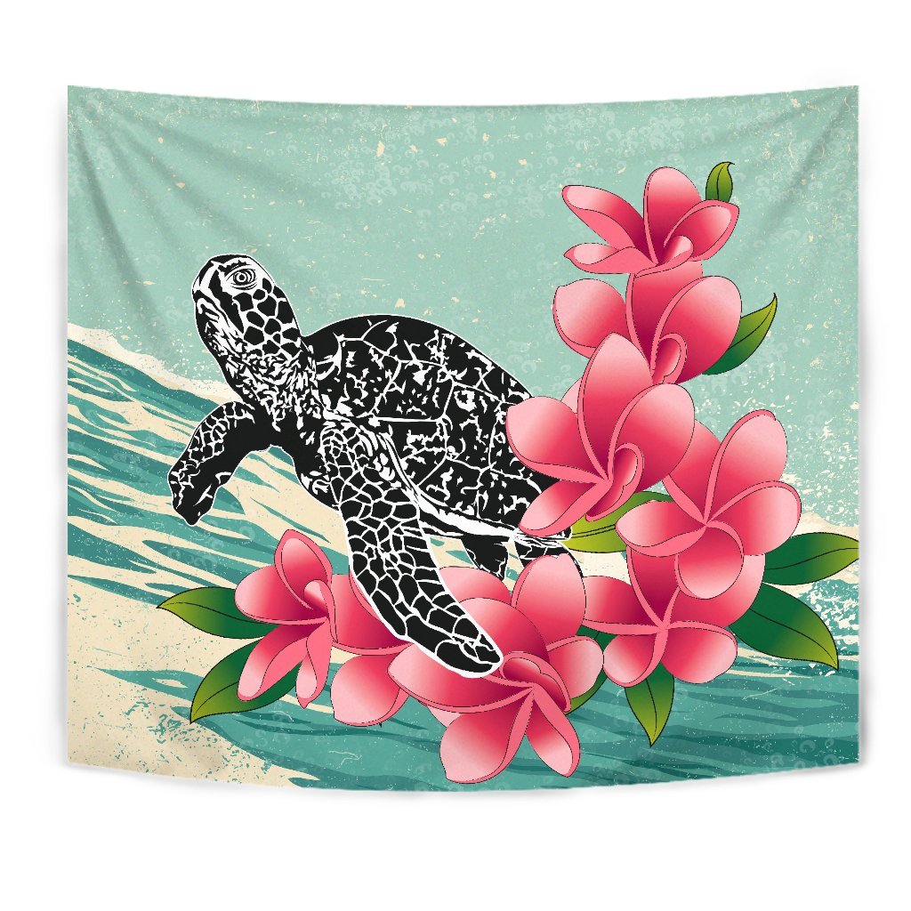 hawaiiTapestry - Hawaii Turtles With Plumeria Classic Tapestry Wall Tapestry - Polynesian Pride