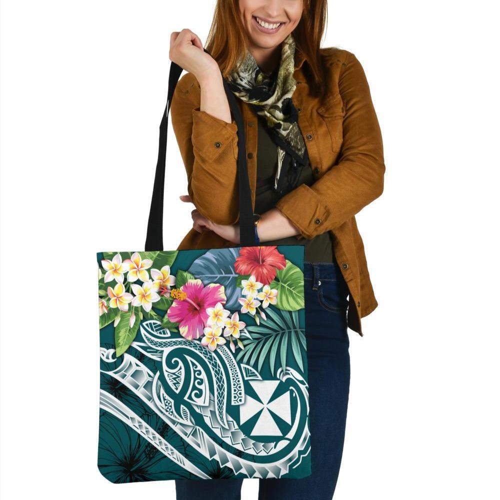 Wallis and Futuna Polynesian Tote Bags - Summer Plumeria (Turquoise) Tote Bag One Size Turquoise - Polynesian Pride