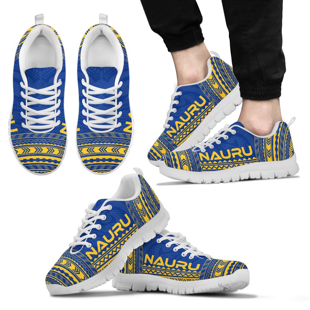 Nauru Sneakers - Nauru Polynesian Chief Tattoo Blue Yellow Version Unisex White - Polynesian Pride