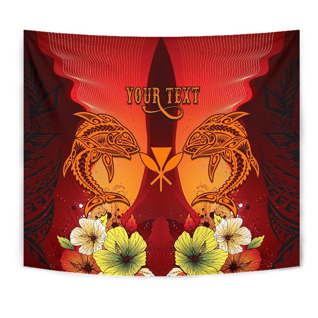 Hawaii Custom Personalised Tapestries - Tribal Tuna Fish Wall Tapestry Orange - Polynesian Pride