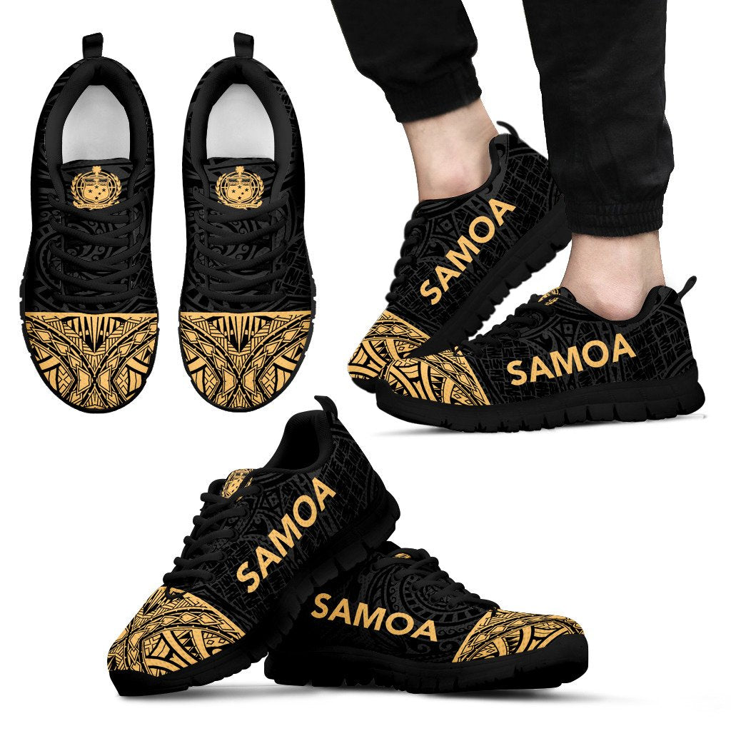 Samoa Sneakers - Samoa Coat Of Arms Polynesian Tattoo Gold Style Unisex Black - Polynesian Pride