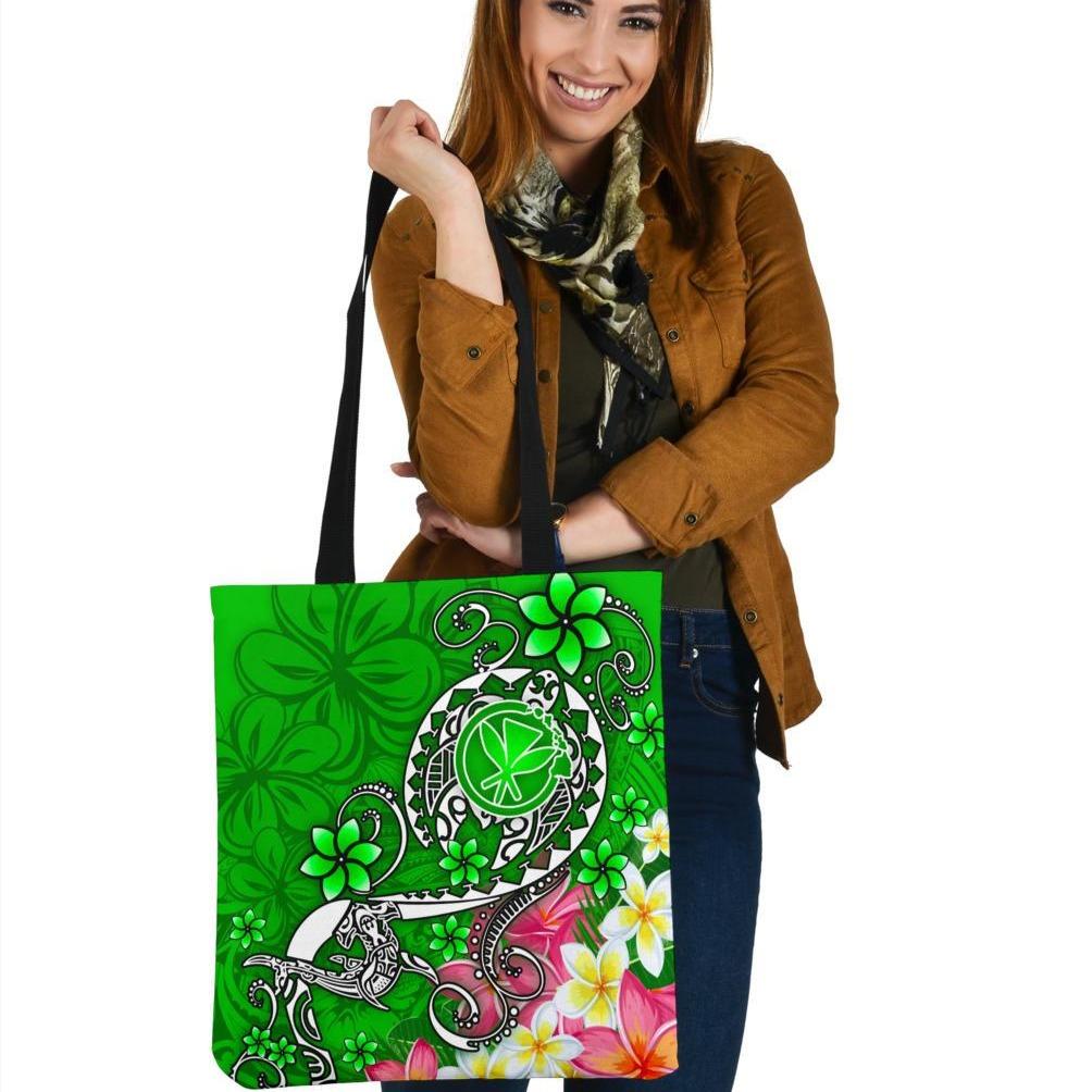 Hawaii Polynesian Tote Bags - Turtle Plumeria (Green) Tote Bag One Size Green - Polynesian Pride