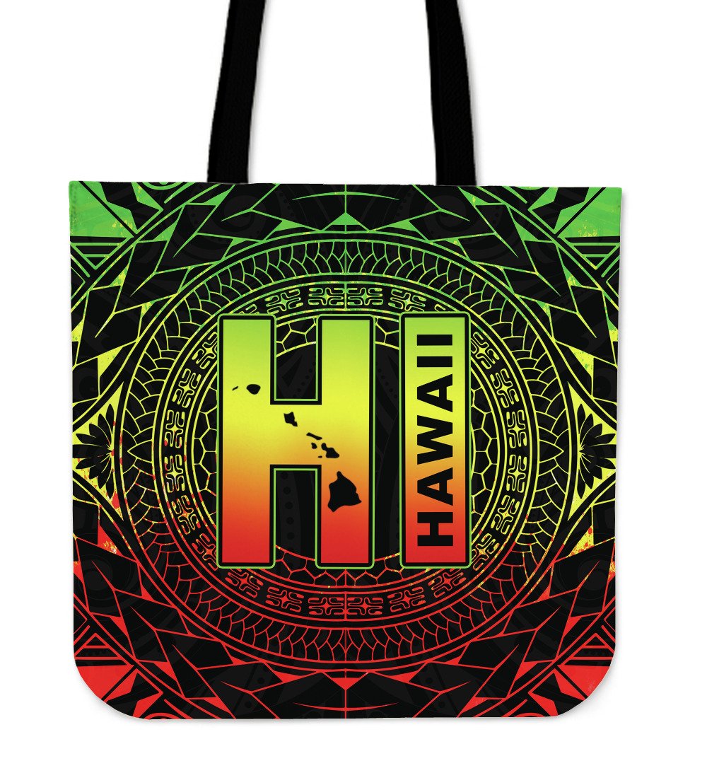 Hawaii Map Polynesian Tote Bag - Reggae Color Version Tote Bag One Size Black - Polynesian Pride