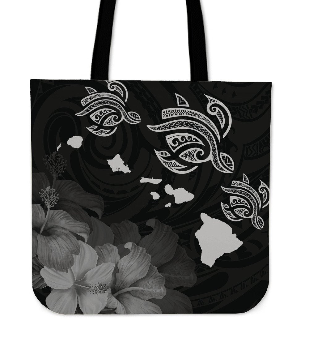 Hawaii Hibiscus Map Polynesian Ancient Gray Turtle Tote Bag Tote Bag One Size Gray - Polynesian Pride