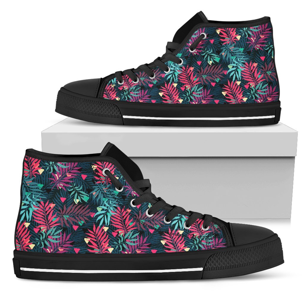 Hawaiian Shoes - Tropical Pattern High Top Shoes Mens High Top Black - Polynesian Pride