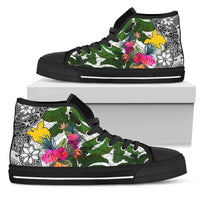 Papua New Guinea High Top Shoes White - Turtle Plumeria Banana Leaf Unisex Black - Polynesian Pride