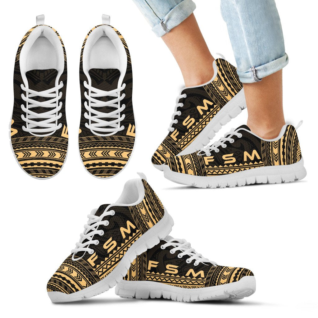Federated States Of Micronesia Sneakers - FSM Polynesian Chief Tattoo Gold Version - Polynesian Pride