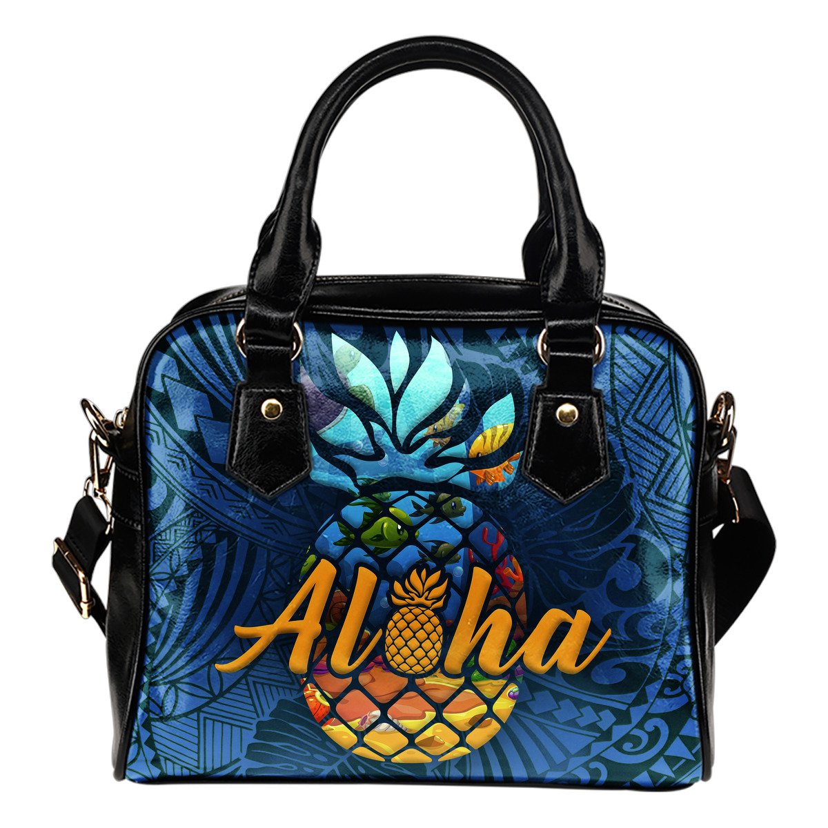 Hawaii Aloha Pineapple Shoulder Handbag One Size Blue - Polynesian Pride