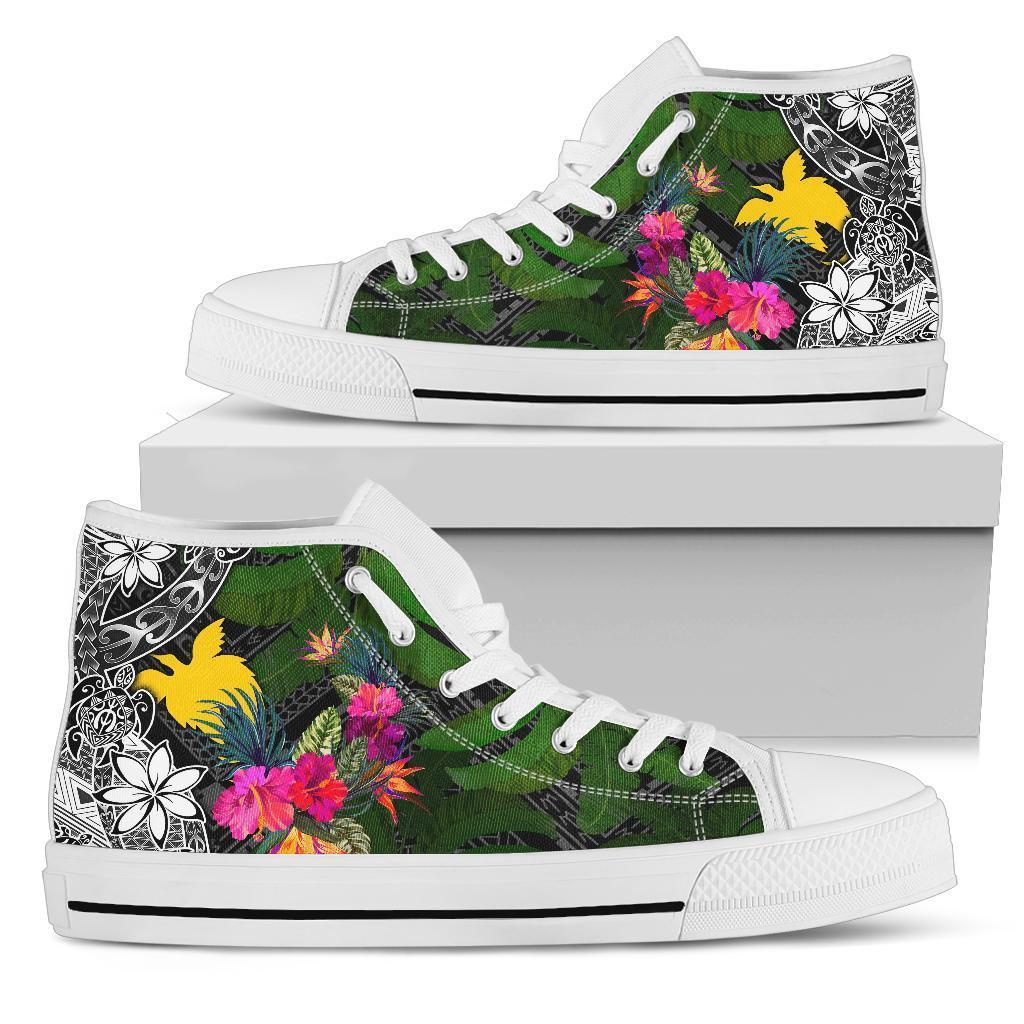 Papua New Guinea High Top Shoes - Turtle Plumeria Banana Leaf Unisex White - Polynesian Pride