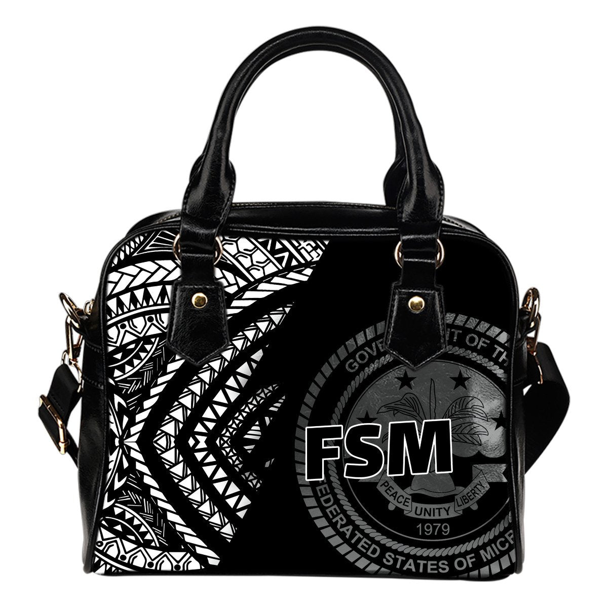 Federated States of Micronesia Pattern Shoulder Handbag One Size Black - Polynesian Pride