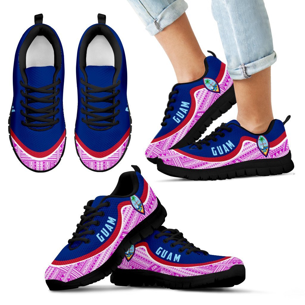 Guam Wave Sneakers - Polynesian Pattern White Pink Color Kid's Sneakers - Black - Guam Black - Polynesian Pride