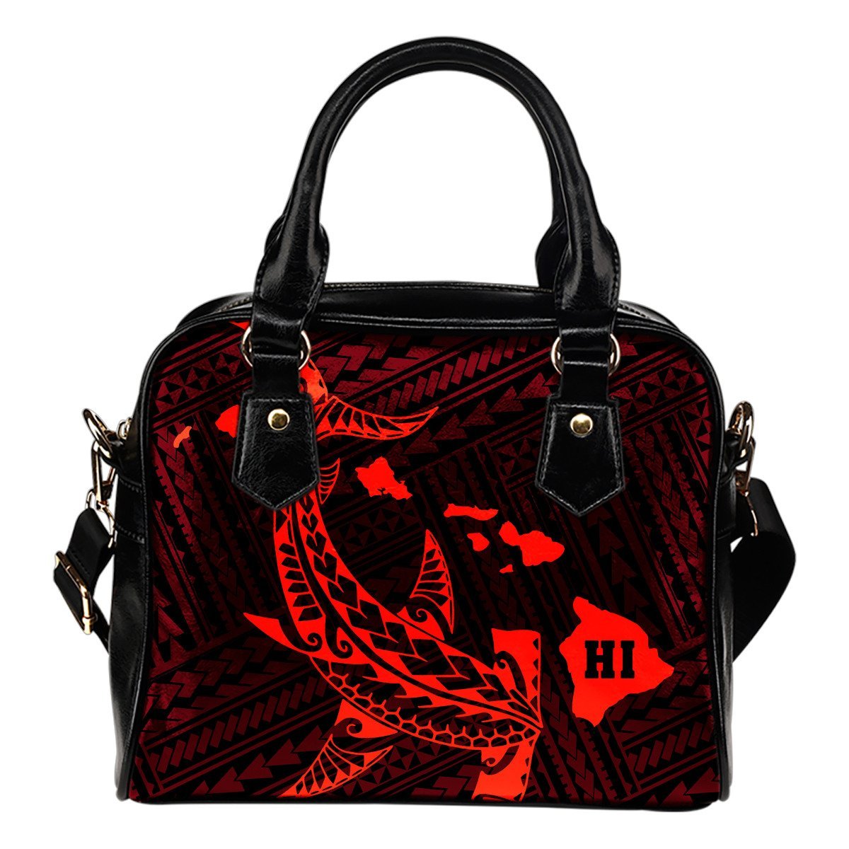 Hawaii Shark Red Polynesian Shoulder Handbag One Size Red - Polynesian Pride