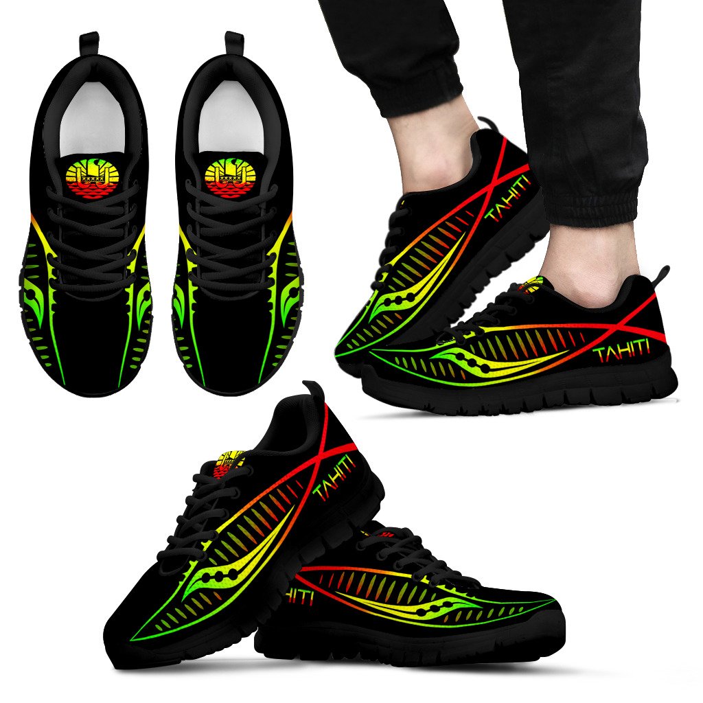 Tahiti Sneakers - Tahiti Flag Polynesian Knife Reggae Style Unisex Black - Polynesian Pride