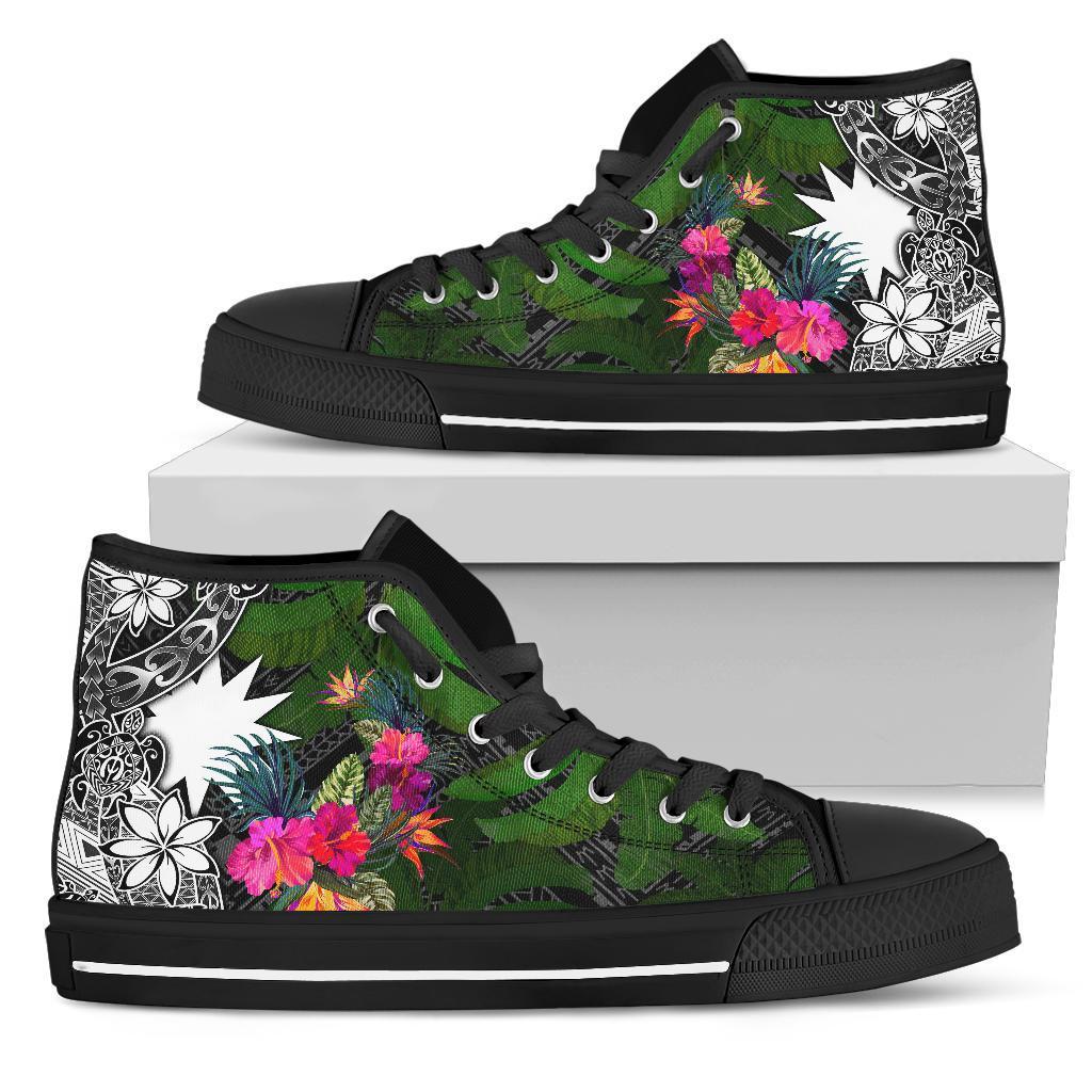 Nauru High Top Shoes - Turtle Plumeria Banana Leaf Unisex Black - Polynesian Pride