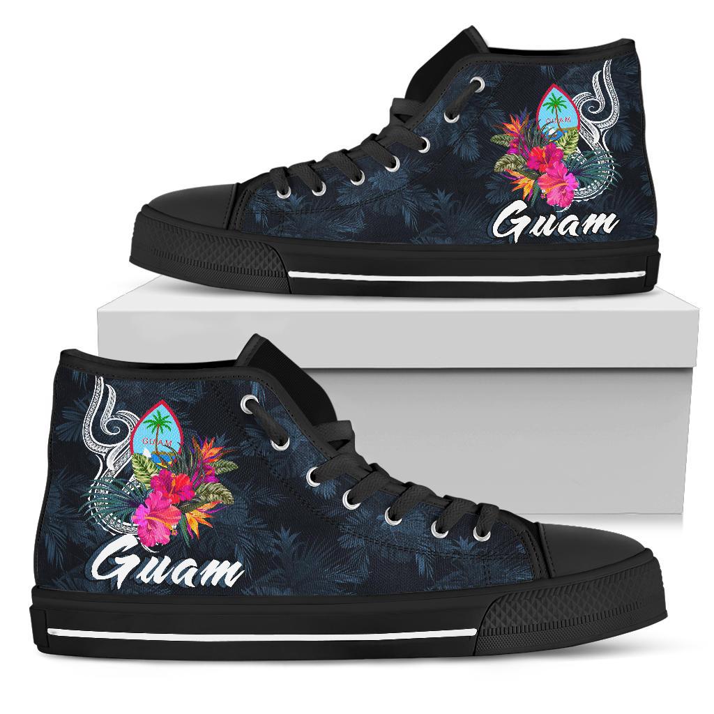 Guam Polynesian High Top Shoes - Tropical Flower Unisex Black - Polynesian Pride