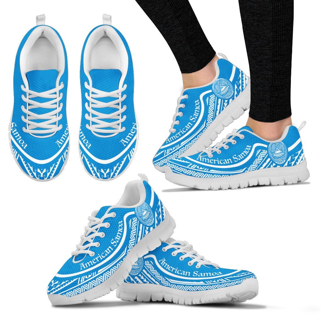 American Samoa Wave Sneakers White Blue Color Women's Sneakers - White - American Samoa White - Polynesian Pride
