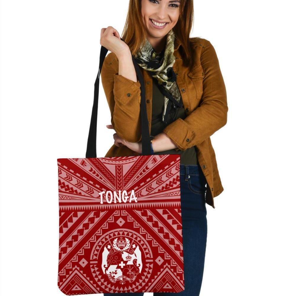 Tonga Tote Bag - Tonga Seal With Polynesian Tattoo Style (Red) Tote Bag One Size Red - Polynesian Pride