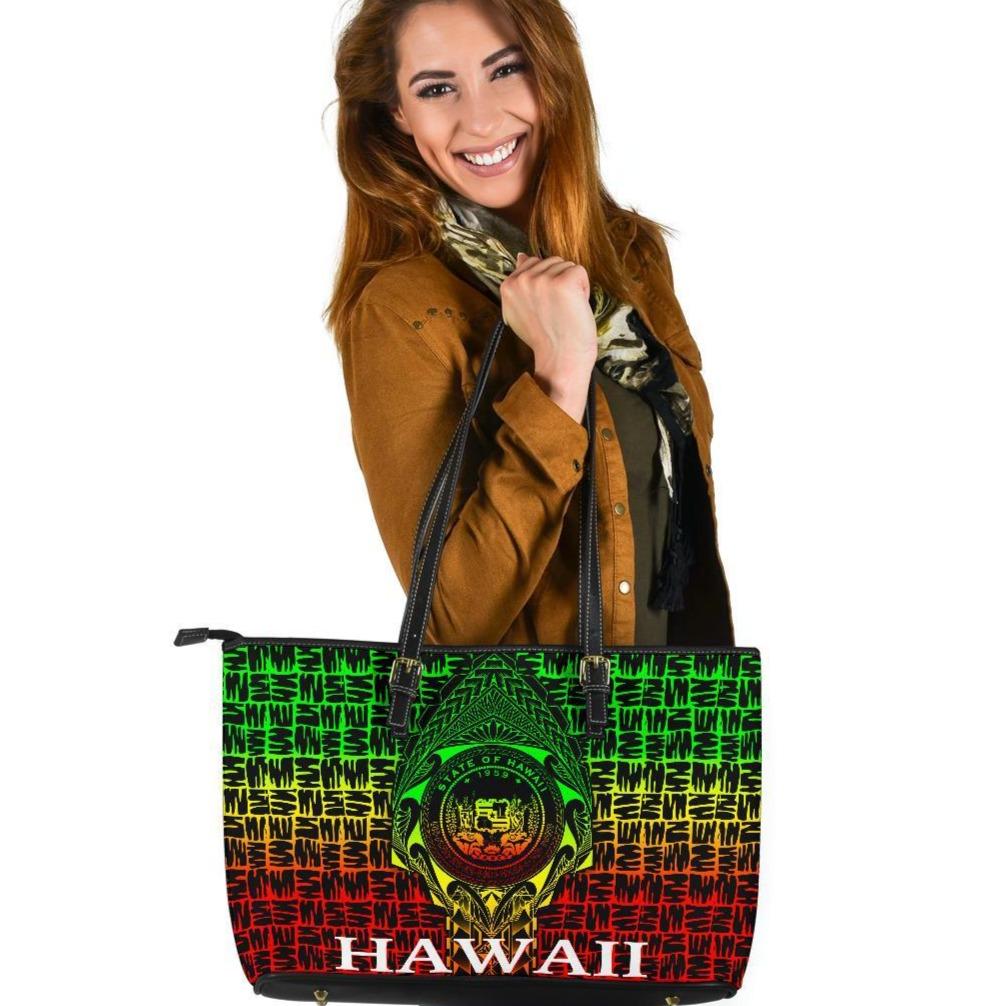 Hawaii Large Leather Tote Bag Style (Reggae) Black - Polynesian Pride