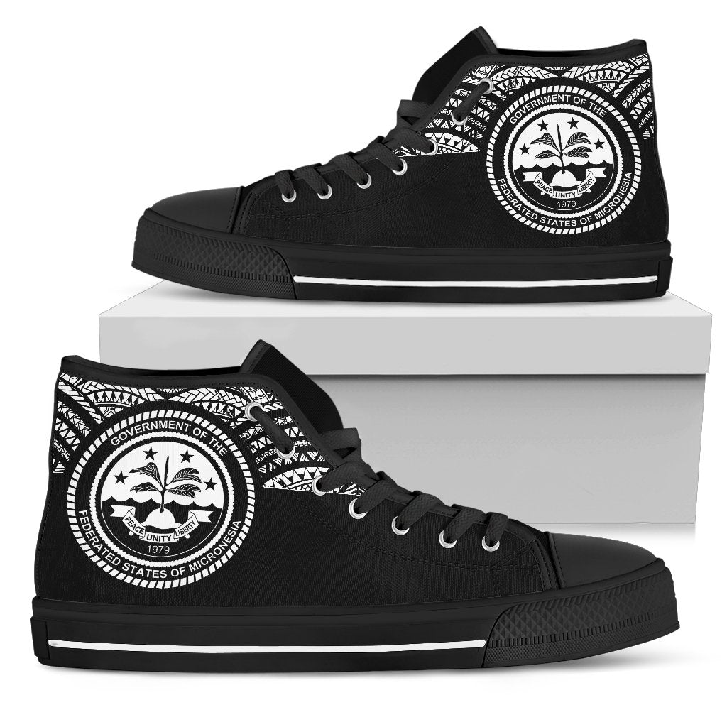 Federated States Of Micronesia High Top Shoes - Micronesian Black Style Unisex Black - Polynesian Pride