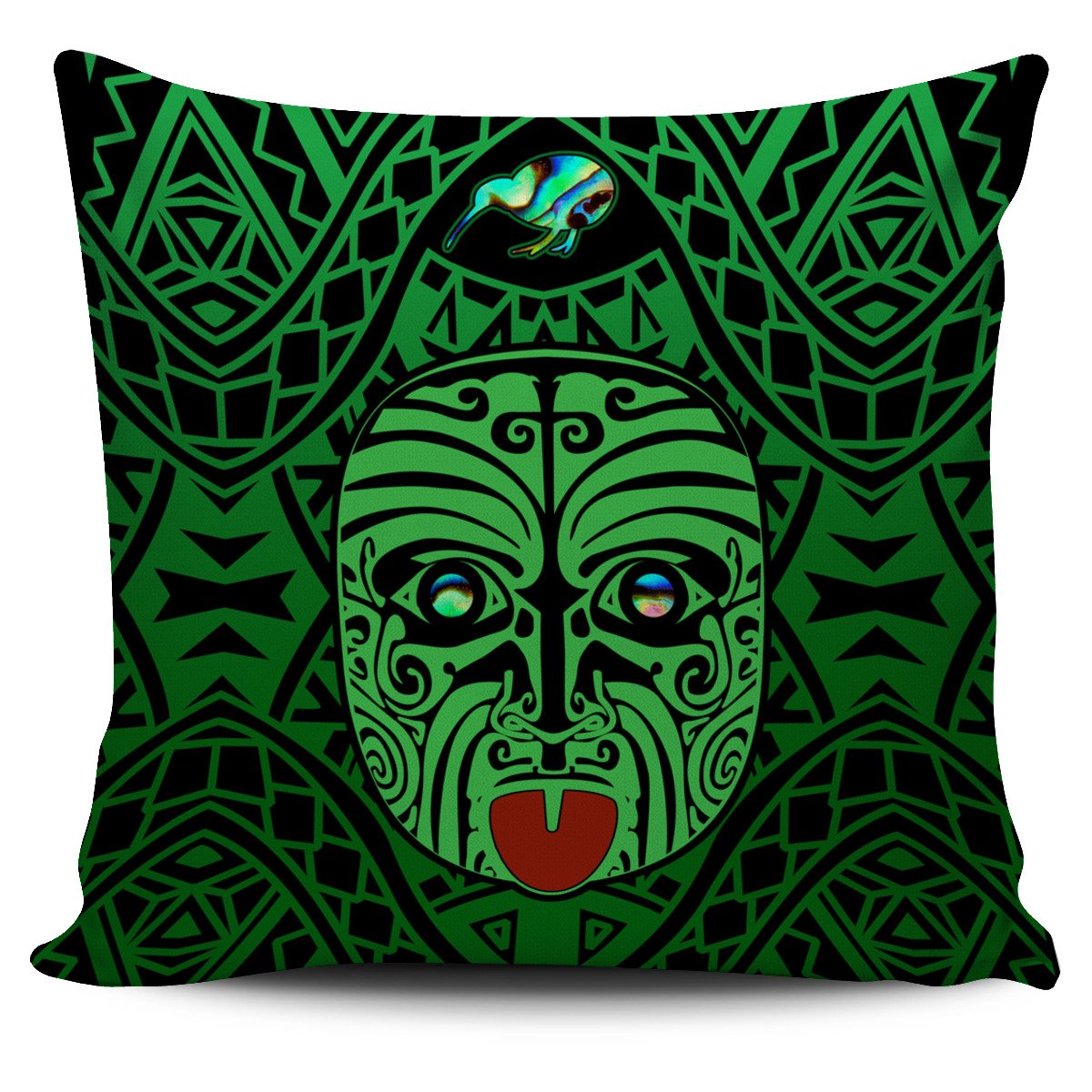 Integrity Maori Ta Moko Pillow Cover Kiwi and Paua Green Pillow Cover One Size - Polynesian Pride
