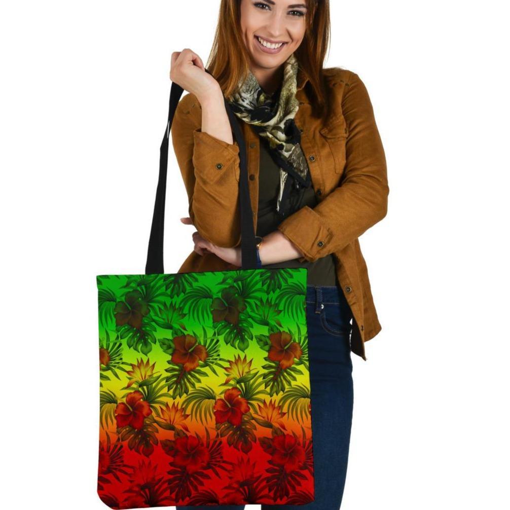 Polynesian Tote Bags - Reggae Hibiscus Patterns Tote Bag One Size Red - Polynesian Pride