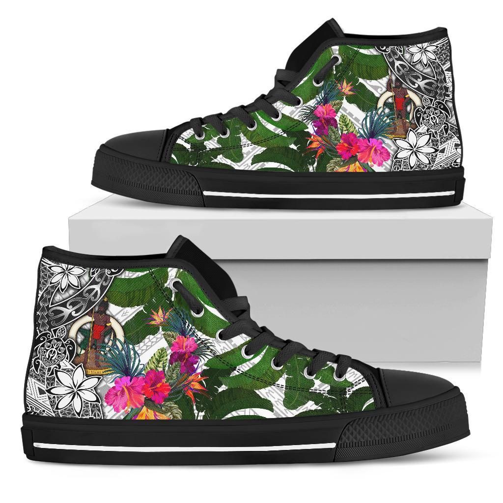 Vanuatu High Top Shoes White - Turtle Plumeria Banana Leaf Unisex Black - Polynesian Pride