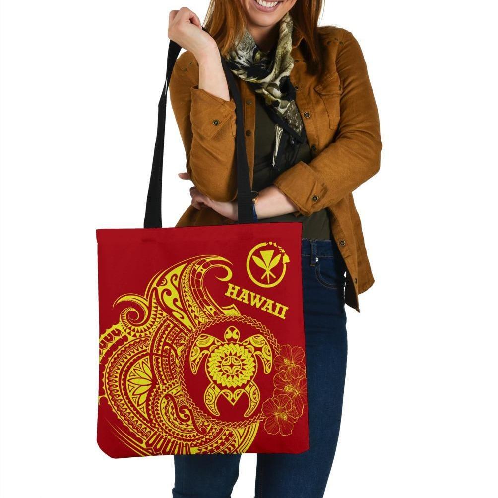 Hawaii Polynesian Tote Bags - Vintage Polynesian Turtle (Red) Tote Bag One Size Red - Polynesian Pride