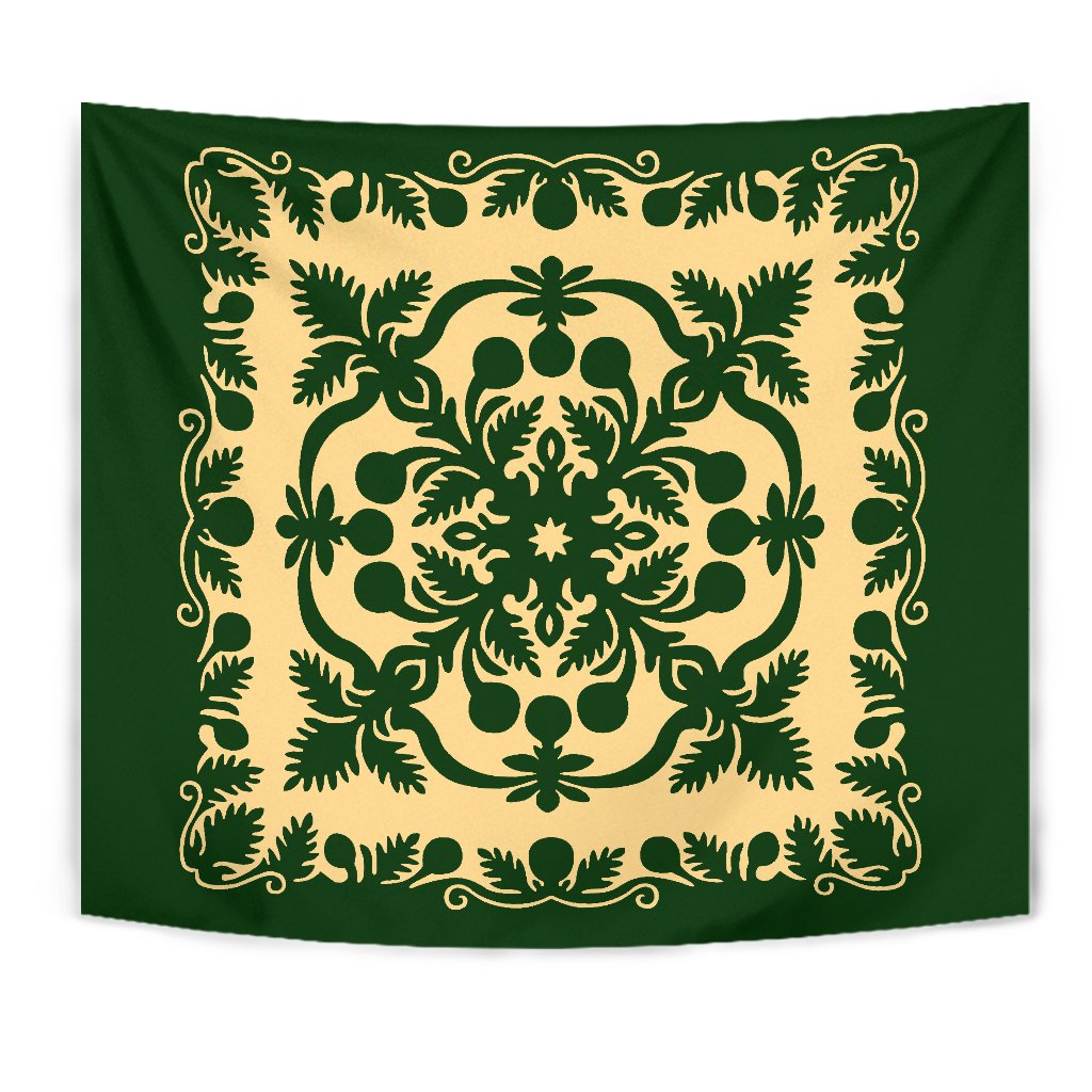 Hawaiian Tapestry Royal Pattern - Emerald Green Wall Tapestry - Polynesian Pride