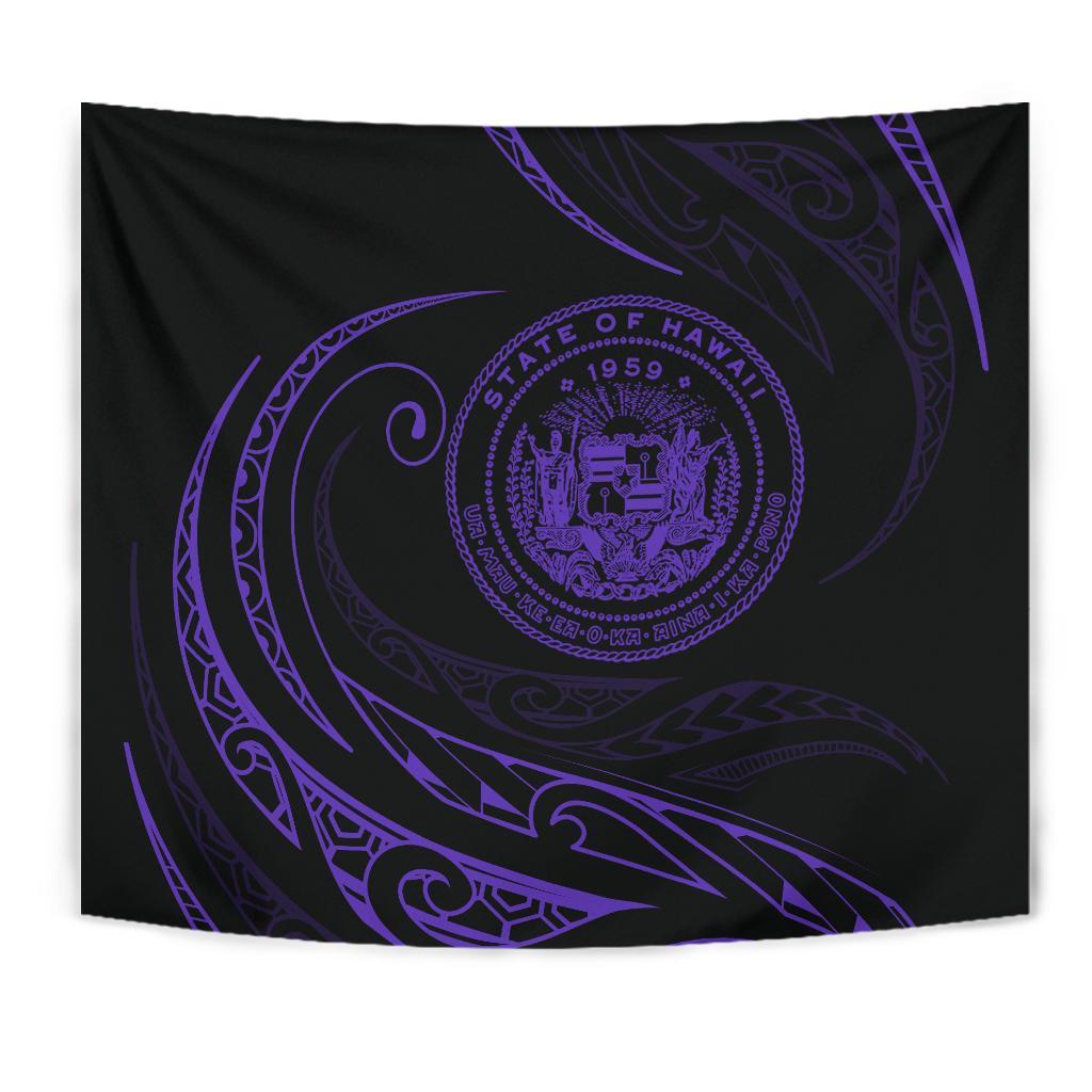 Hawaii Coat Of Arms Tapestry - Purple - Frida Style - Polynesian Pride