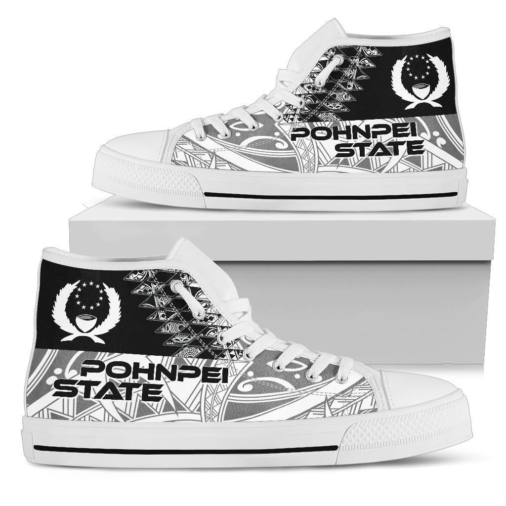 Pohnpei State High Top Shoes - White Color Symmetry Style Unisex Black - Polynesian Pride