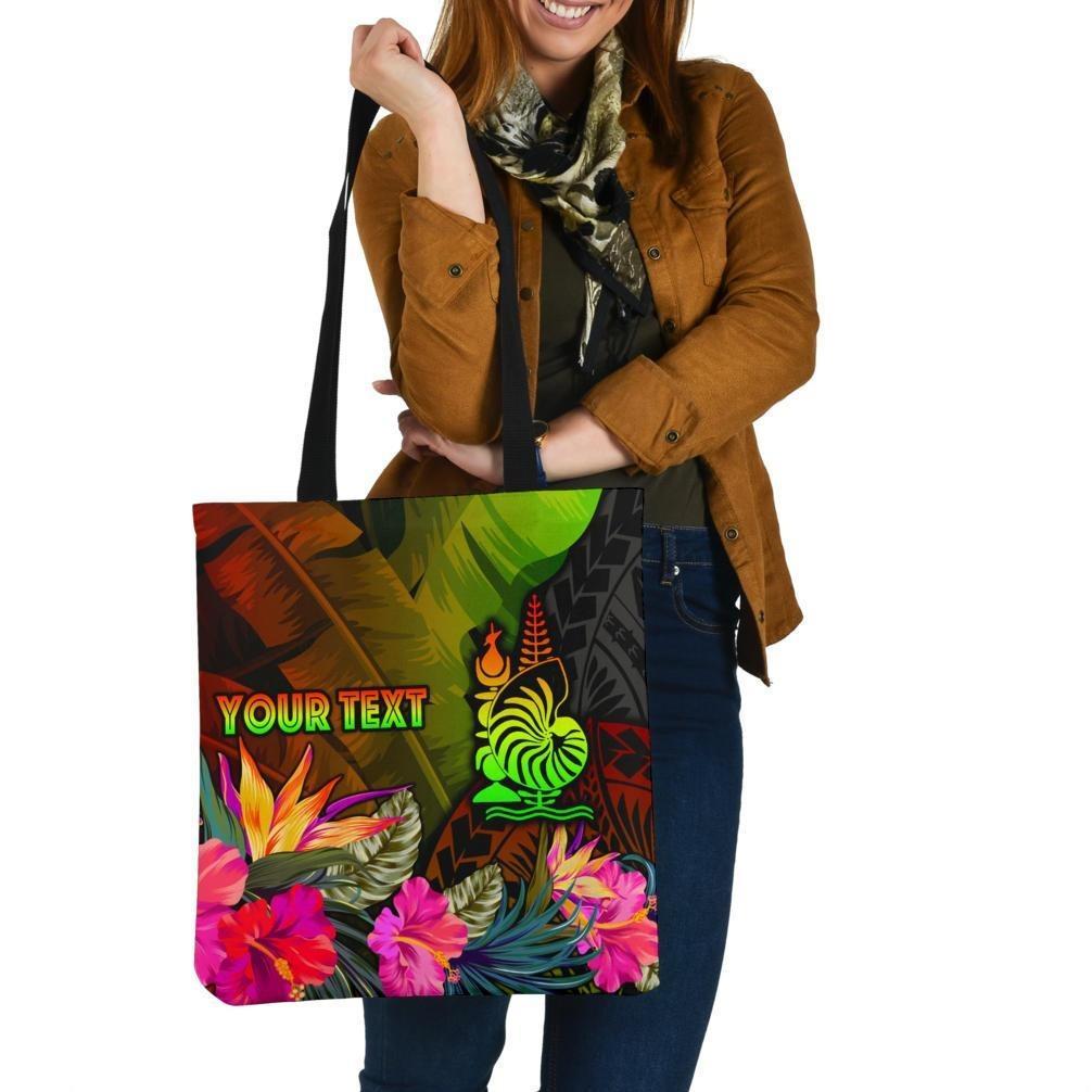 New Caledonia Polynesian Personalised Tote Bags - Hibiscus and Banana Leaves Tote Bag One Size Reggae - Polynesian Pride