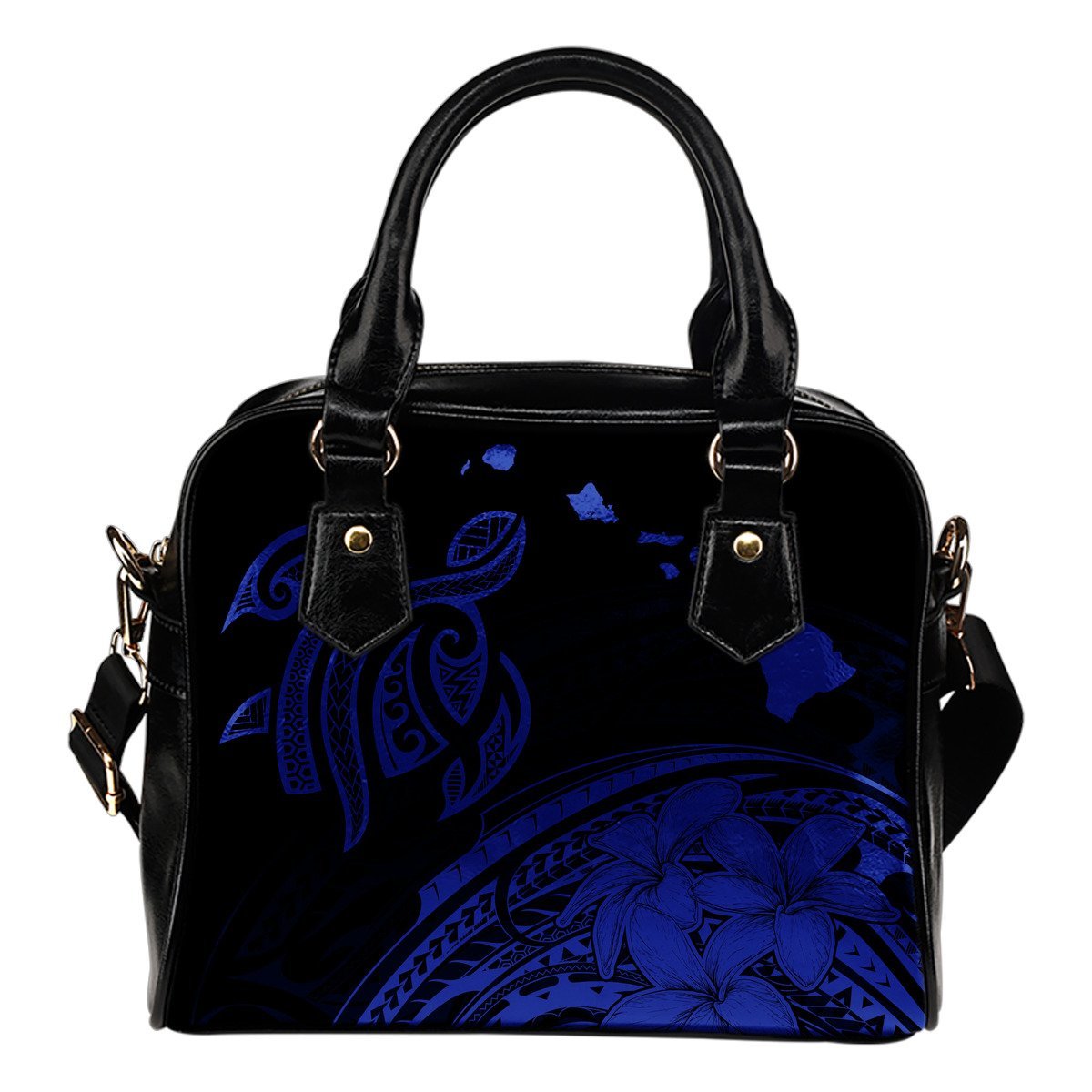 Hawaii Map Plumeria Polynesian Blue Turtle Shoulder Handbag One Size Blue - Polynesian Pride