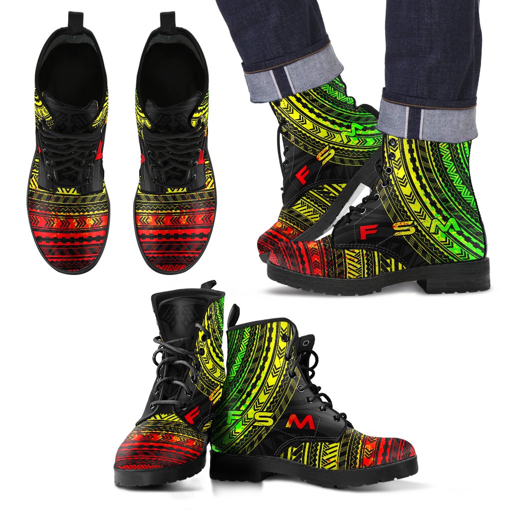 Federated States of Micronesia Leather Boots - Polynesian Reggae Chief Version Black - Polynesian Pride