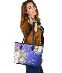 hawaiiSmall Leather Tote - Hawaii Hibiscus Polynesian Culture Revival Blue - Polynesian Pride