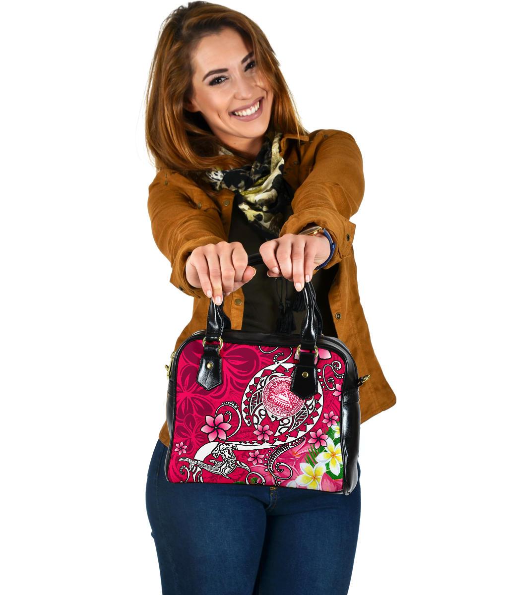 American Samoa Polynesian Shoulder Handbag - Turtle Plumeria (Pink) - Polynesian Pride