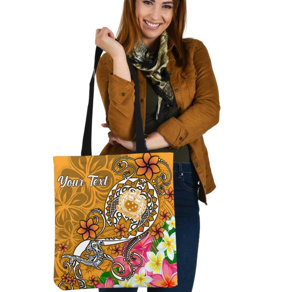 Samoa Custom Personalised Tote Bags - Turtle Plumeria (Gold) Tote Bag One Size Gold - Polynesian Pride