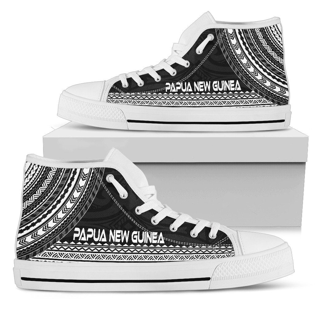 Papua New Guinea High Top Shoes - Polynesian Black Chief Version Unisex White - Polynesian Pride