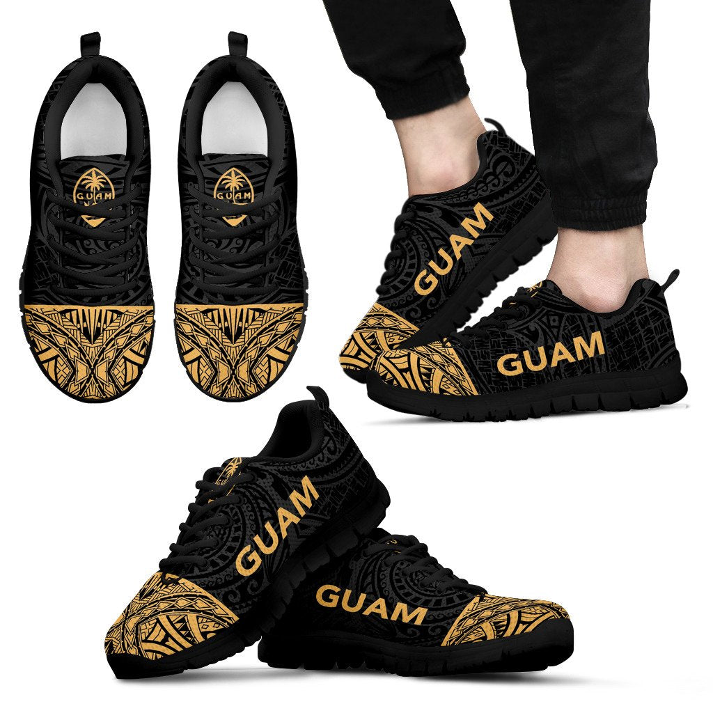 Guam Sneakers - Guam Coat Of Arms Micronesian Gold Style Unisex Black - Polynesian Pride