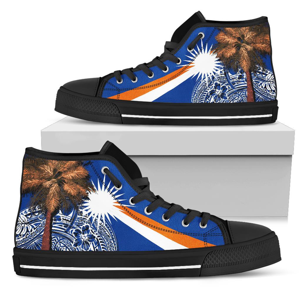 Marshall Islands Polynesian High Top Shoes - Palm Tree Unisex Black - Polynesian Pride