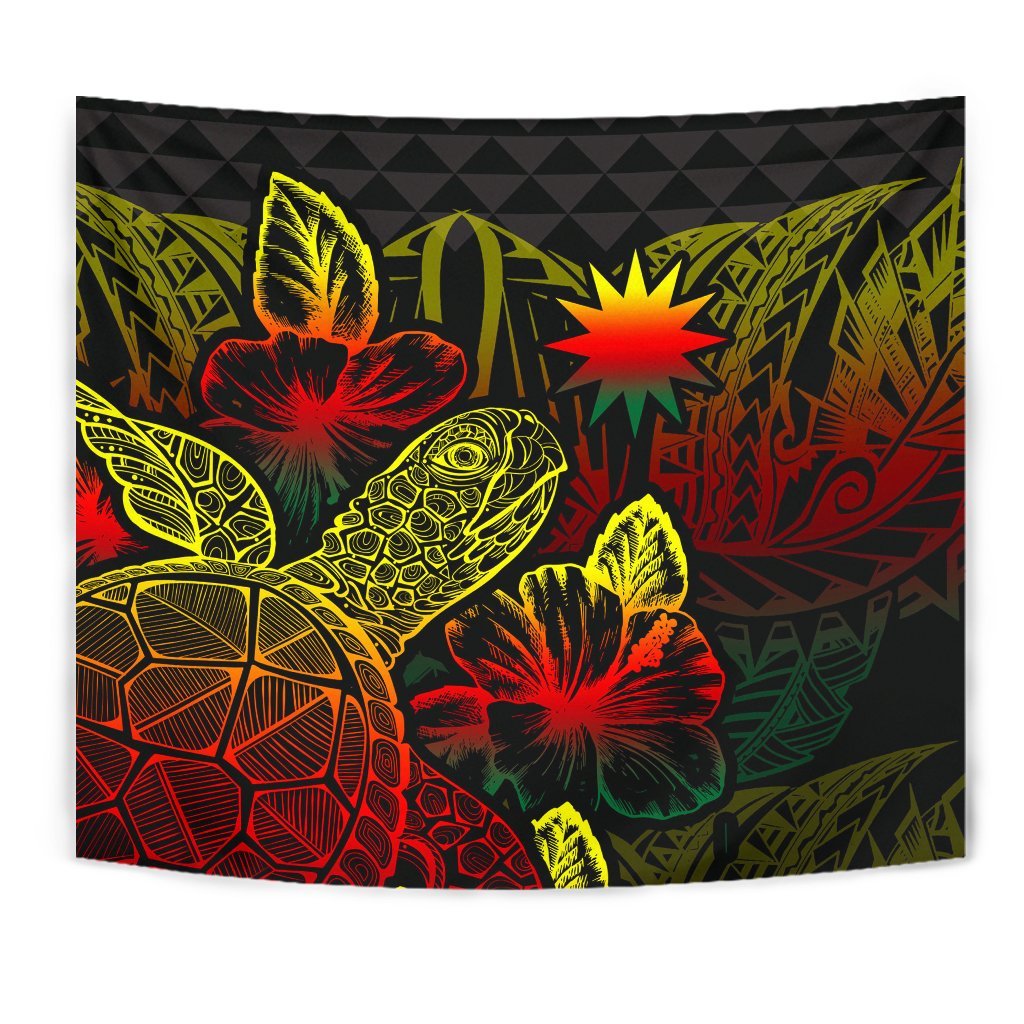 Nauru Tapestry - Turtle Hibiscus Pattern Reggae - Polynesian Pride
