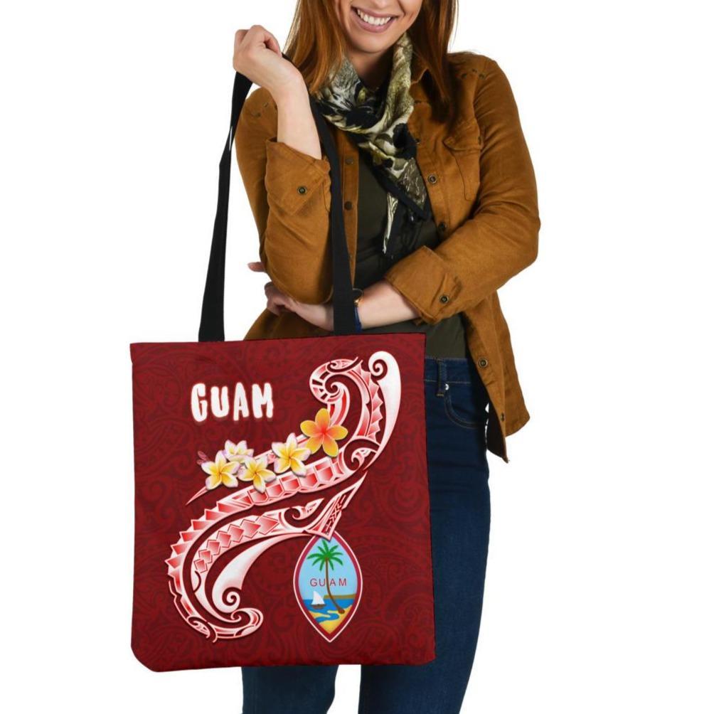 Guam Tote Bag - Guam Seal Polynesian Patterns Plumeria (Red) Tote Bag One Size Red - Polynesian Pride