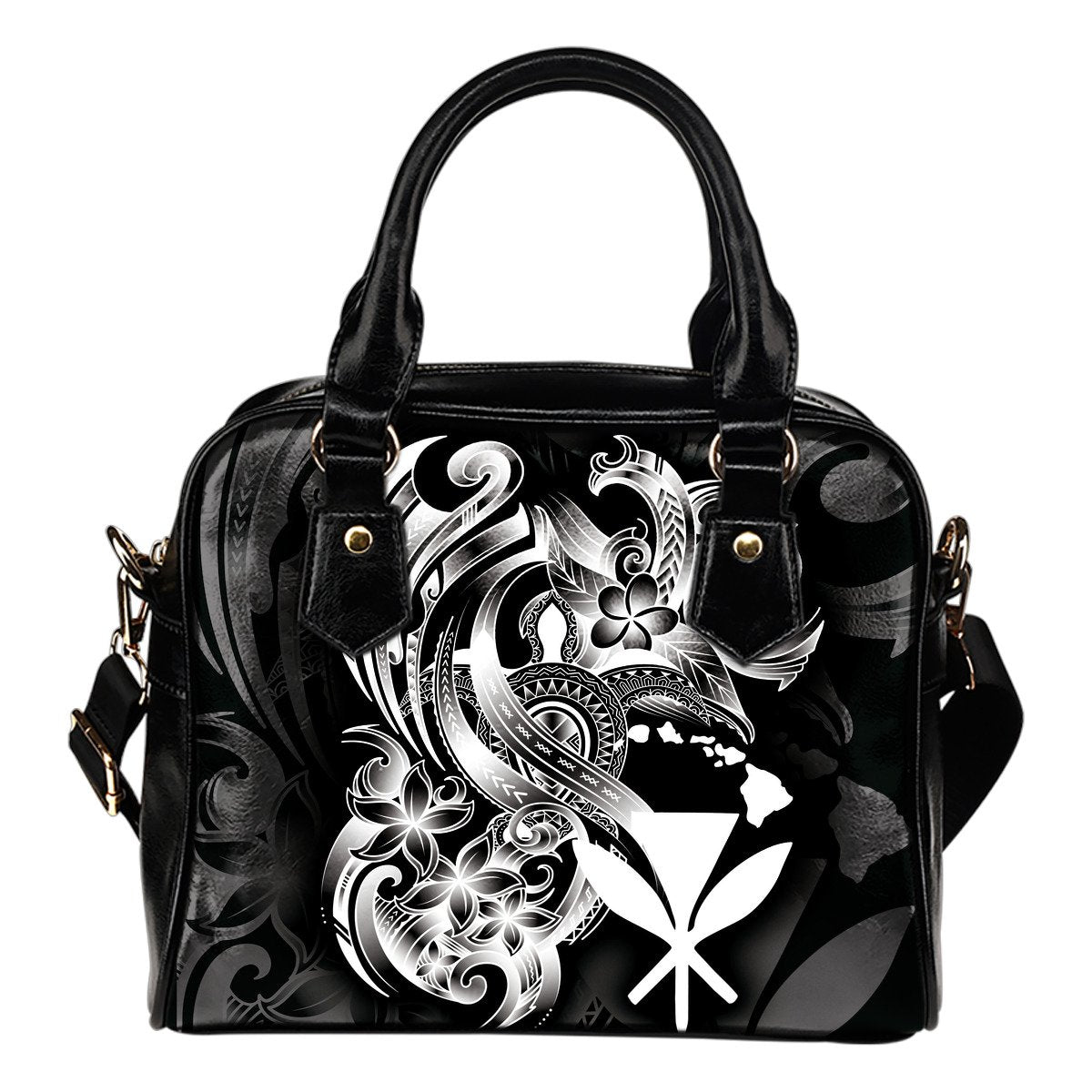 Polynesian Hawaii Shoulder Handbag - Kanaka Maoli White Turtle One Size Black - White - Polynesian Pride