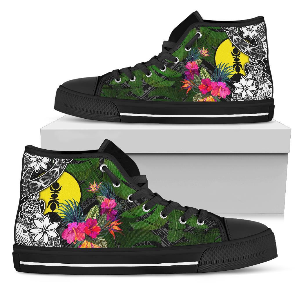 New Caledonia High Top Shoes - Turtle Plumeria Banana Leaf Unisex Black - Polynesian Pride